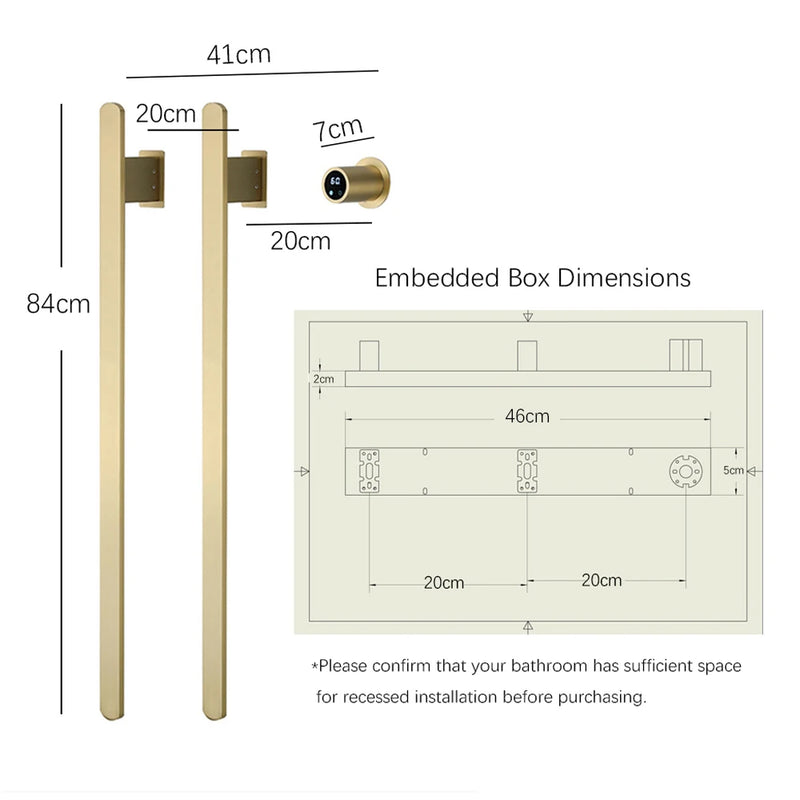 Sèche-Serviette Électrique Encastré Vertical 2 Barres Inox 84 cm, WiFi en Option