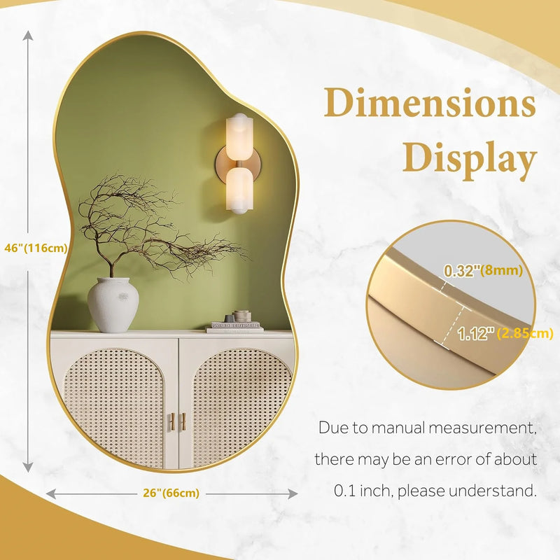 Miroir Mural Organique Cadre Métal Noir ou Doré 116 x 66 cm