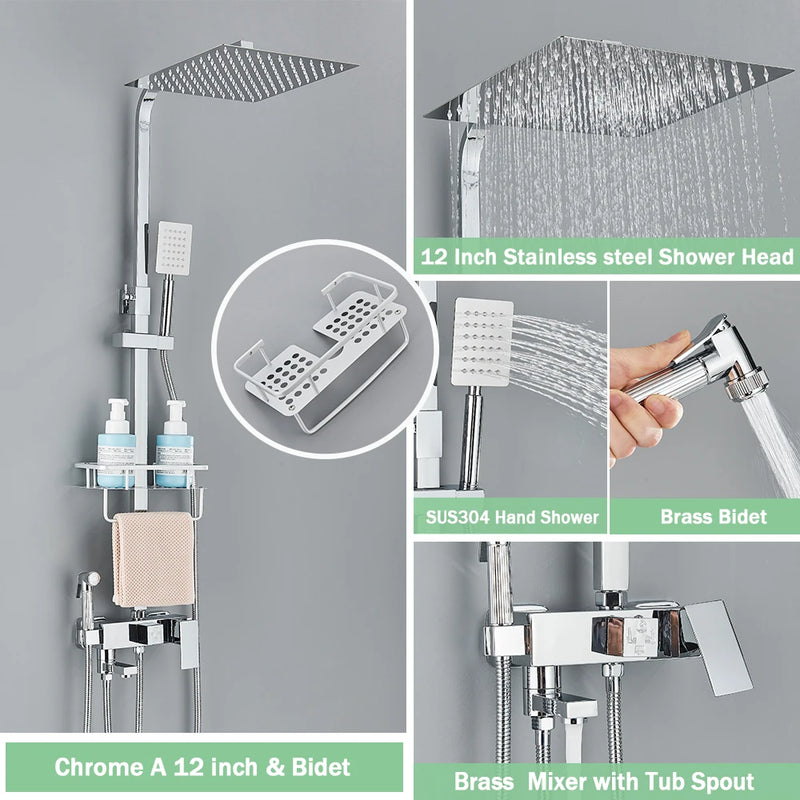 Colonne de Douche Pluie avec Mitigeur et Bec de Baignoire, 19 Modèles