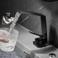 Mitigeur Lavabo Cascade Doré Brossé en Laiton, Design Angulaire Monotrou