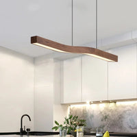 Suspension Cuisine Linéaire LED Bois de Noyer Ondulée, 90 à 150 cm