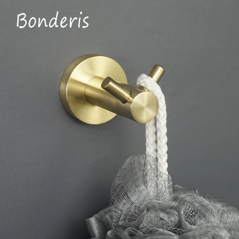 Accessoires Salle de Bain Doré Brossé Inox à la Pièce, 15 Articles