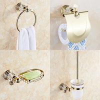 Accessoires Salle de Bain Doré à Cristal avec Gobelets Blancs, à la Pièce, 12 Articles