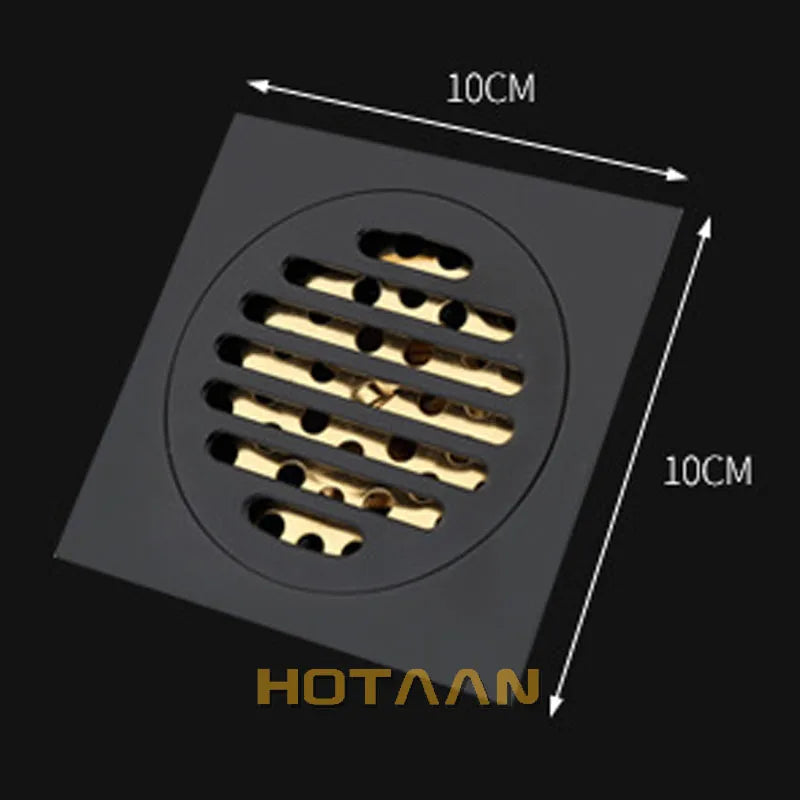 Caniveau de Douche Carré Laiton Noir Mat 10 x 10 cm Anti-Odeur