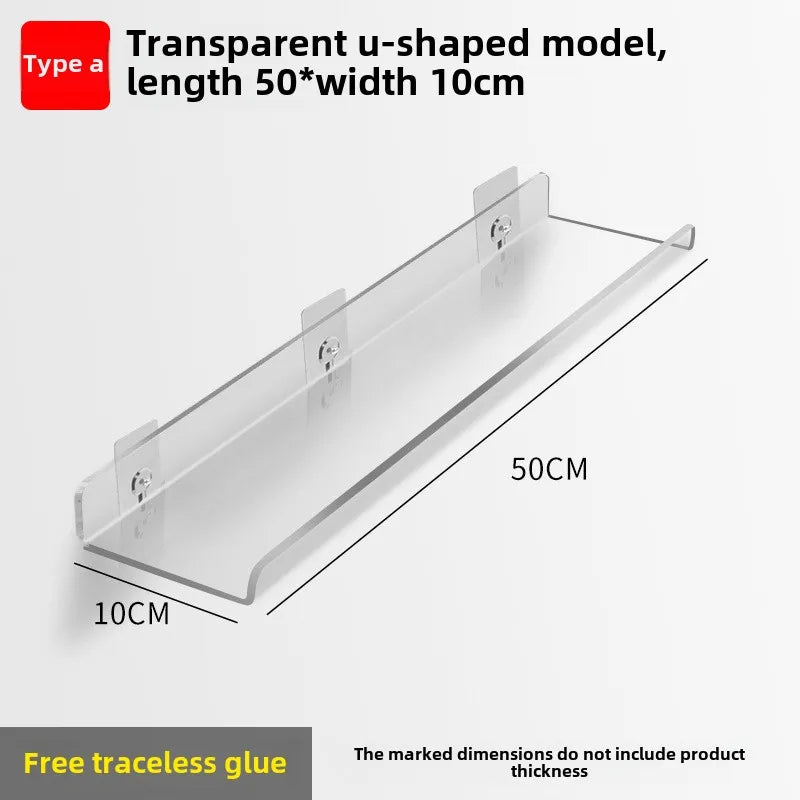 Étagère Salle de Bain Murale en Acrylique Transparente, Sans Perçage