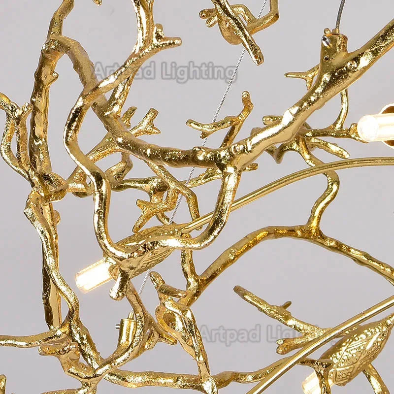 Lustre Suspension Cuisine Branches et Gouttes de Cristal, Doré ou Argenté, 100 à 150 cm