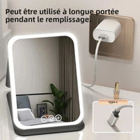Miroir de Maquillage LED Tactile Pliant, Rose ou Blanc, 2 Tailles