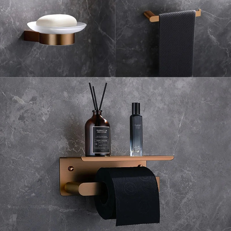 Ensemble d'Accessoires de Salle de Bain Or Rose Brossé