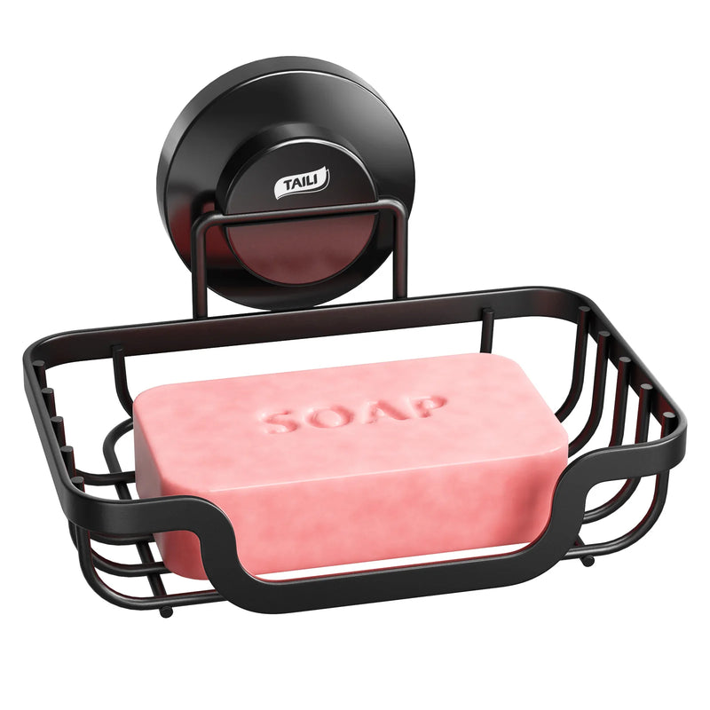 Porte-Savon Ventouse Drainant en Métal Sans Perçage, Blanc, Noir ou Chromé