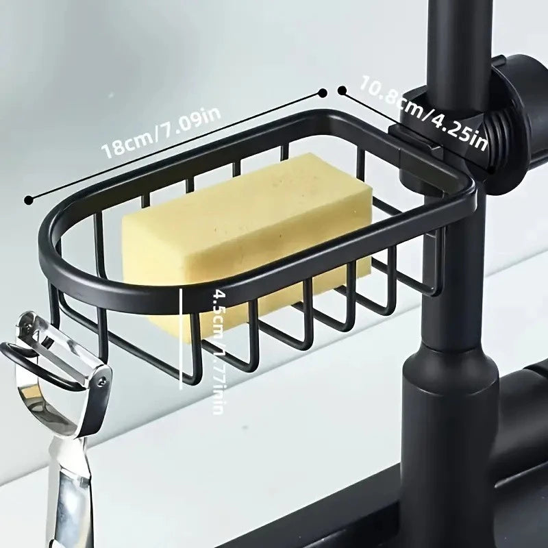 Étagère de Douche Aluminium pour Barre ou Robinet, Noir ou Argent
