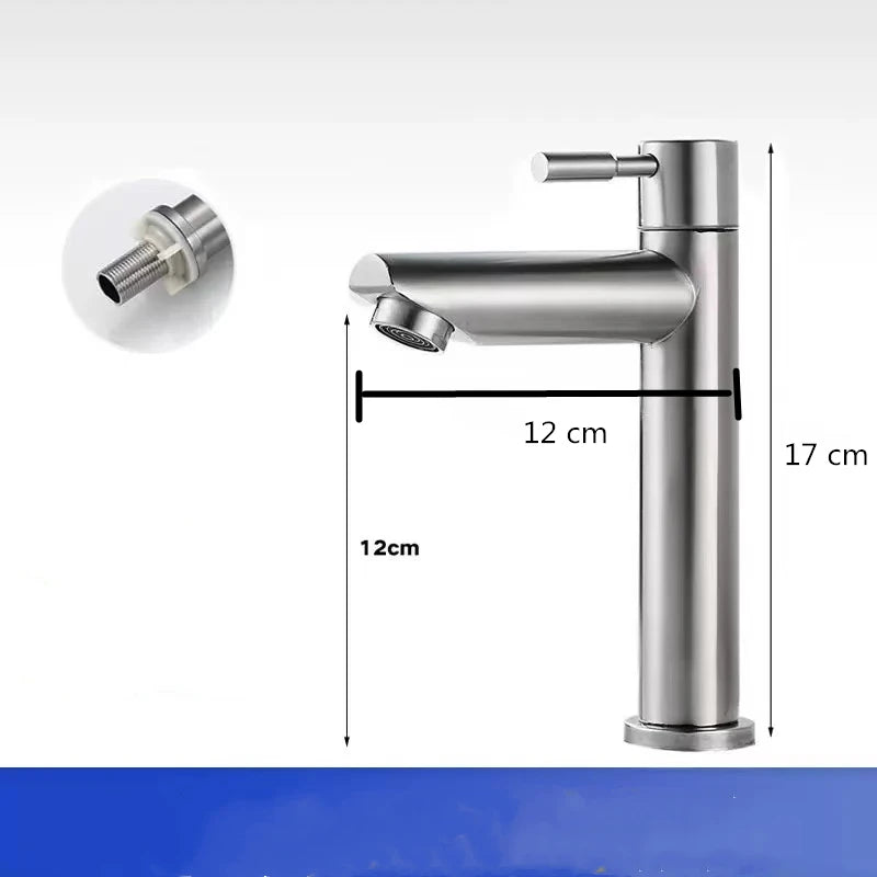 Robinet Lave-Main Eau Froide Inox 304, Bec Droit, Noir ou Brossé
