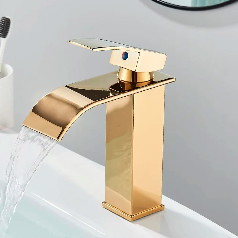 Mitigeur Lavabo Cascade Monotrou Inox 304, 7 Finitions, Modèle Bas ou Haut