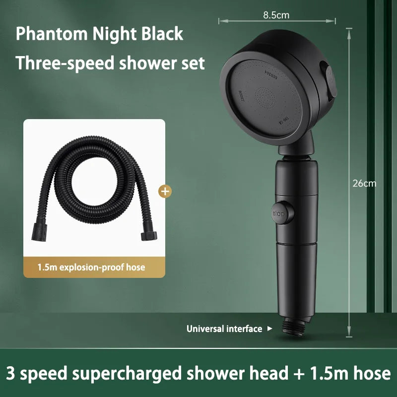 Pommeau de Douche à Tête Pivotante 360°, 3 Modes et Bouton Stop
