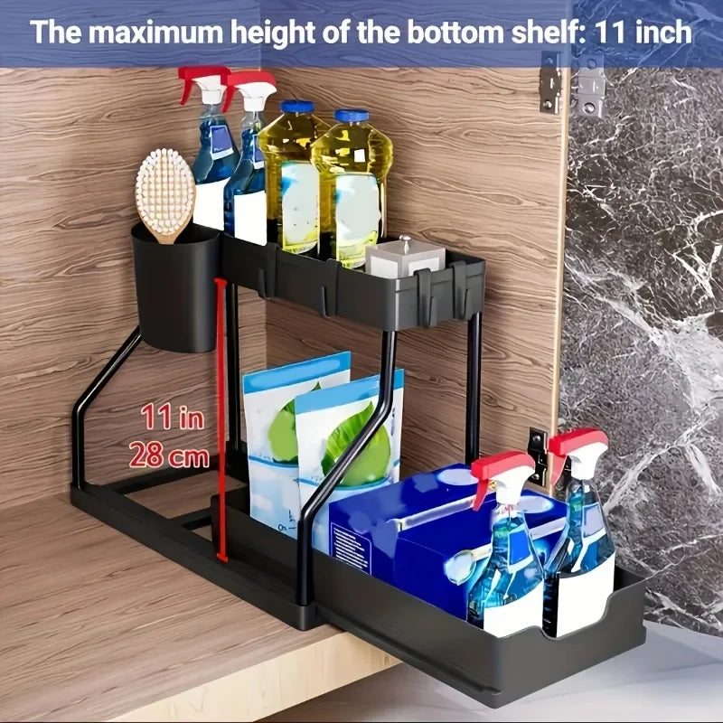 Organiseur Coulissant Sous Évier Compact, Noir ou Blanc