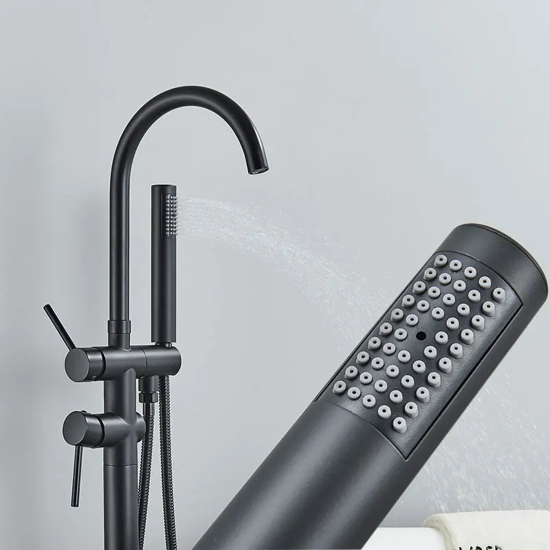 Robinet de Baignoire sur Pied Noir Mat Bec Pivotant