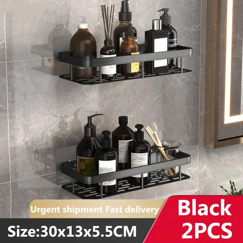 Étagère de Salle de Bain d'Angle Sans Perçage 2 Niveaux
