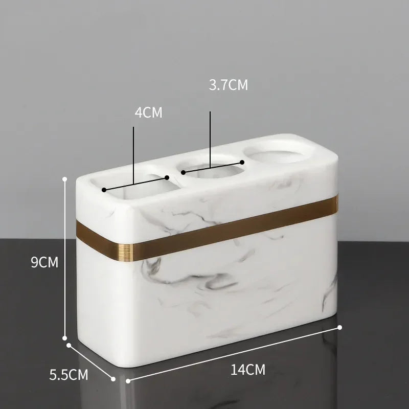 Accessoires Salle de Bain Effet Marbre et Doré à la Pièce, 7 Articles