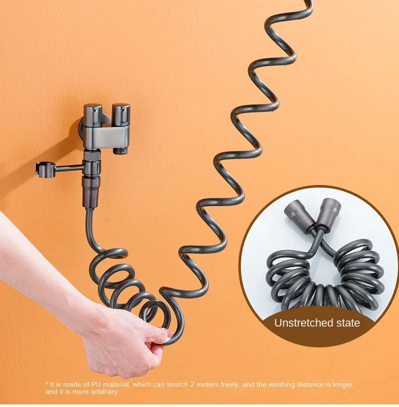Douchette WC Valve Double Commande et Flexible Spiralé Extensible 2 m