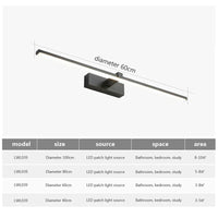 Applique Salle de Bain LED Noire ou Blanche, 40 ou 60 cm