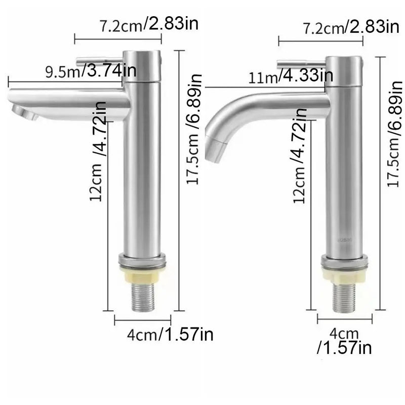 Robinet Lave-Main Inox 304 Noir ou Brossé, Bec Droit ou Courbé