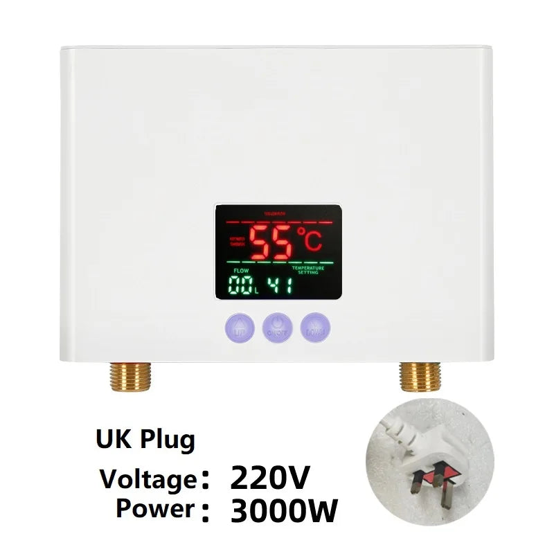 Chauffe-Eau Instantané Électrique Mural avec Télécommande, 3 000 ou 5 500 W