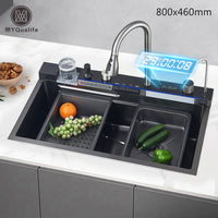 Évier Cuisine Inox 80 cm Cascade Affichage Digital, Gris ou Doré