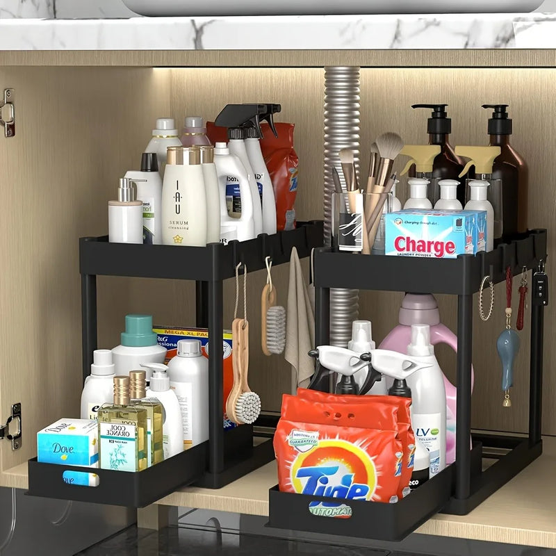 Organiseur Coulissant Sous Évier Compact, Noir ou Blanc