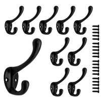 Patère Salle de Bain Noire à Double Crochet, Lot de 10 Pièces