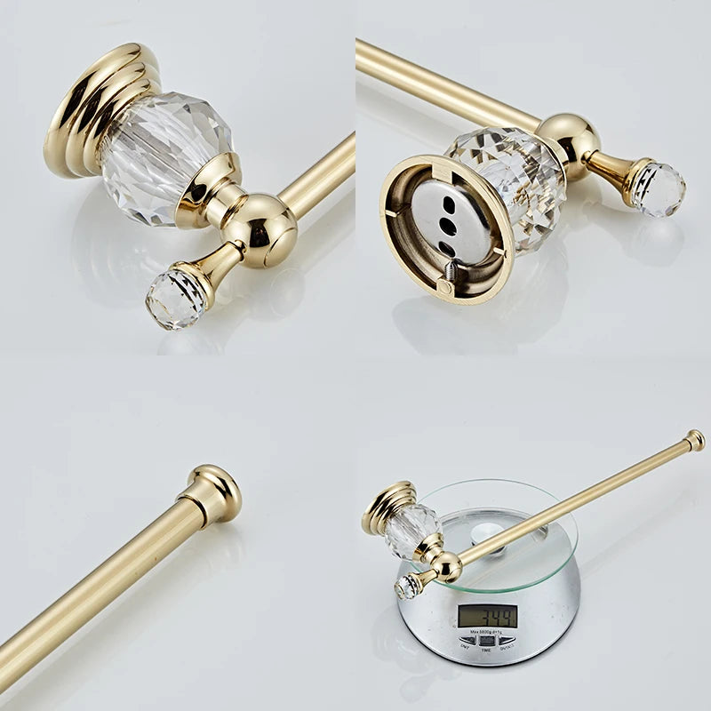 Ensemble Accessoires Salle de Bain Cristal Doré ou Chromé, 4 Pièces