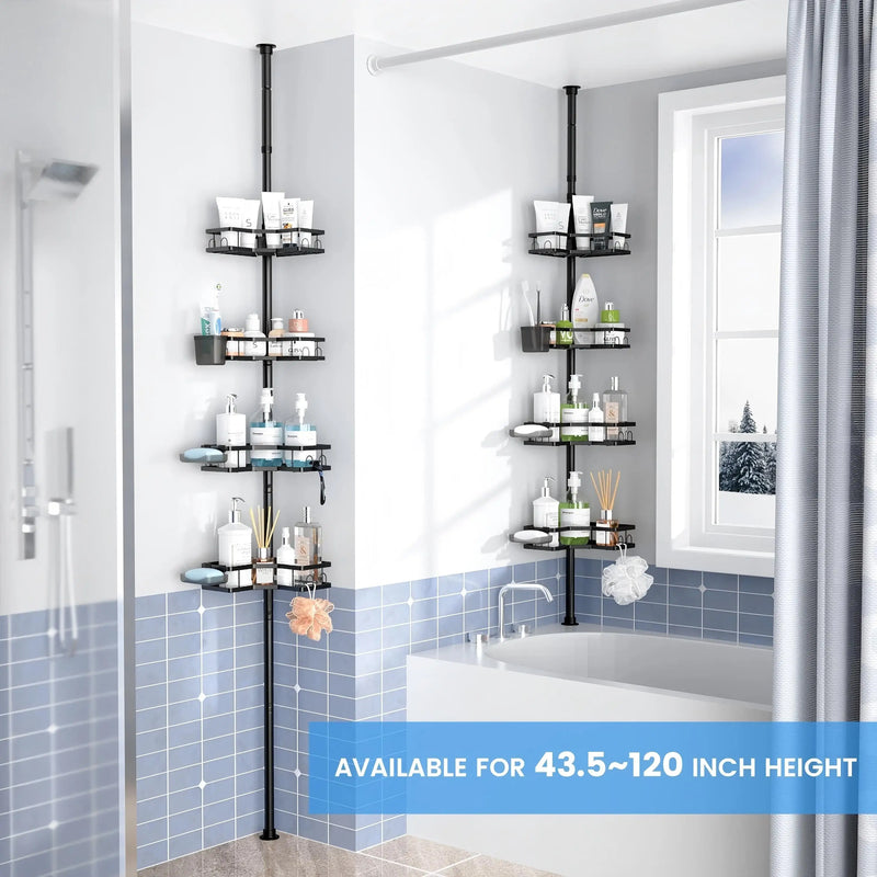 Étagère de Douche Télescopique Noire 4 Paniers, 110 à 305 cm