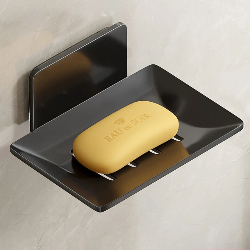 Porte-Savon Mural Inox Sans Perçage avec Plateau Égouttoir, Lot de 1 ou 2