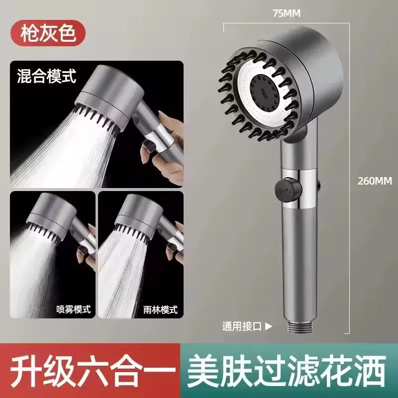 Pommeau de Douche Filtrant Massant 3 Modes, Gris ou Noir, avec Cartouches