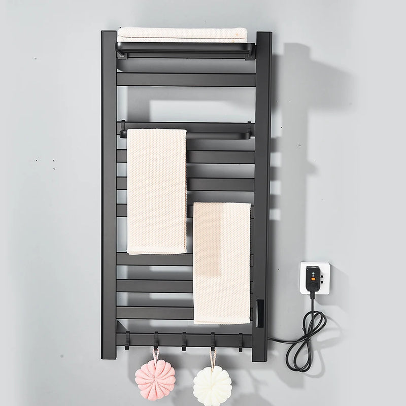 Porte-Serviette Chauffant Électrique Noir Tactile Inox