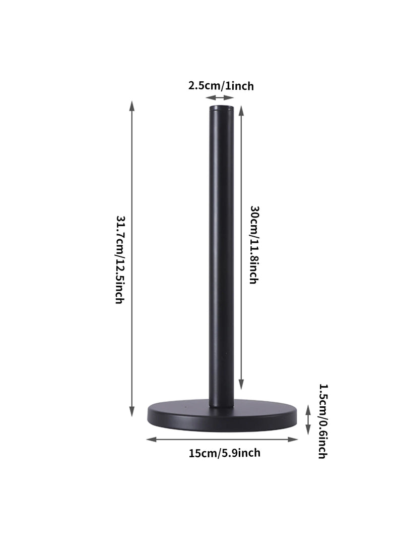 Porte-Essuie-Tout Noir en Métal sur Pied, Tige Haute 30 cm, Base Ronde