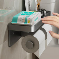 Porte-Papier Toilette avec Tablette Aluminium Noir ou Gris, 1 ou 2 Rouleaux