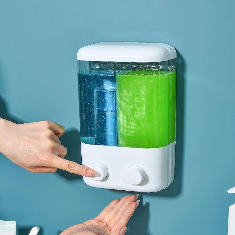 Distributeur de Savon Mural à Bouton Poussoir Blanc, 1 ou 2 Réservoirs