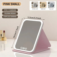 Miroir de Maquillage LED Tactile Pliant, Rose ou Blanc, 2 Tailles