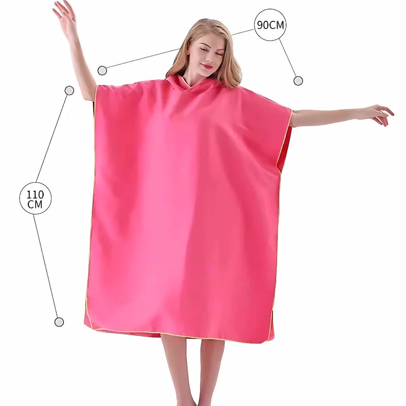 Peignoir Poncho de Bain Adulte à Capuche, Microfibre Séchage Rapide