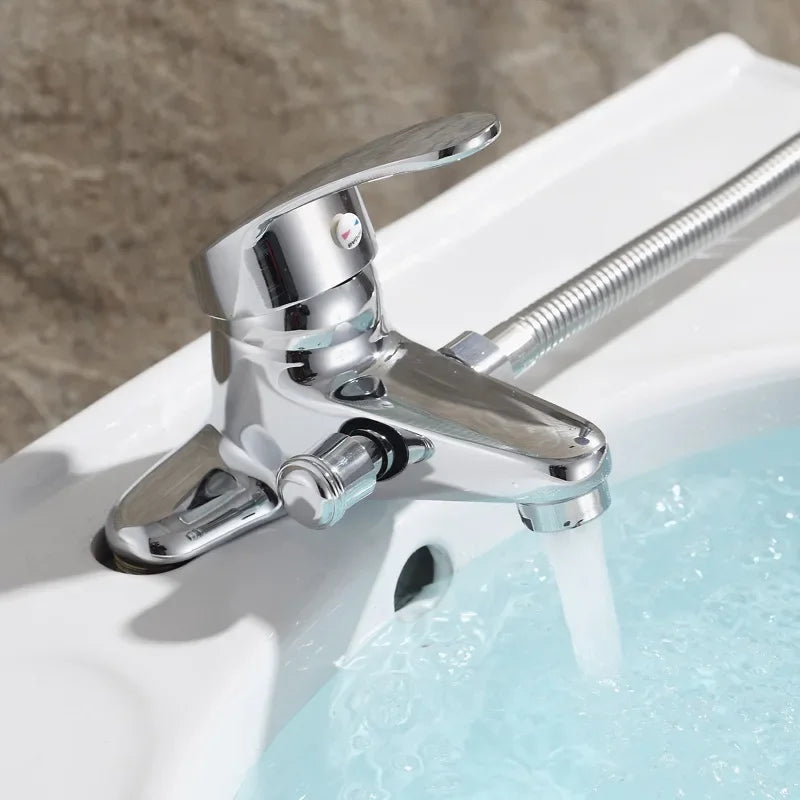 Robinet de Baignoire Chromé avec Sortie Douchette 2 Trous