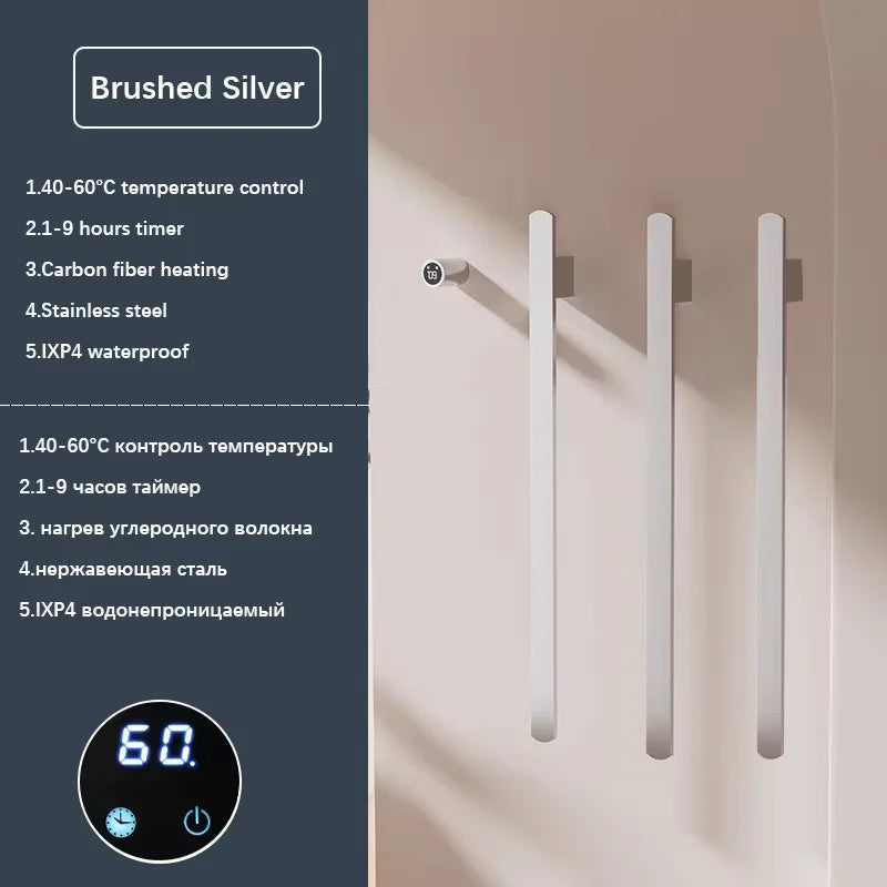 Sèche-Serviette Électrique Mural Vertical 1 à 3 Barres Plates Inox 84 cm