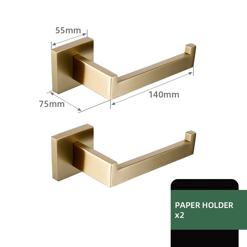 Accessoires Salle de Bain Doré Brossé Carré Inox 304 à la Pièce, 22 Articles