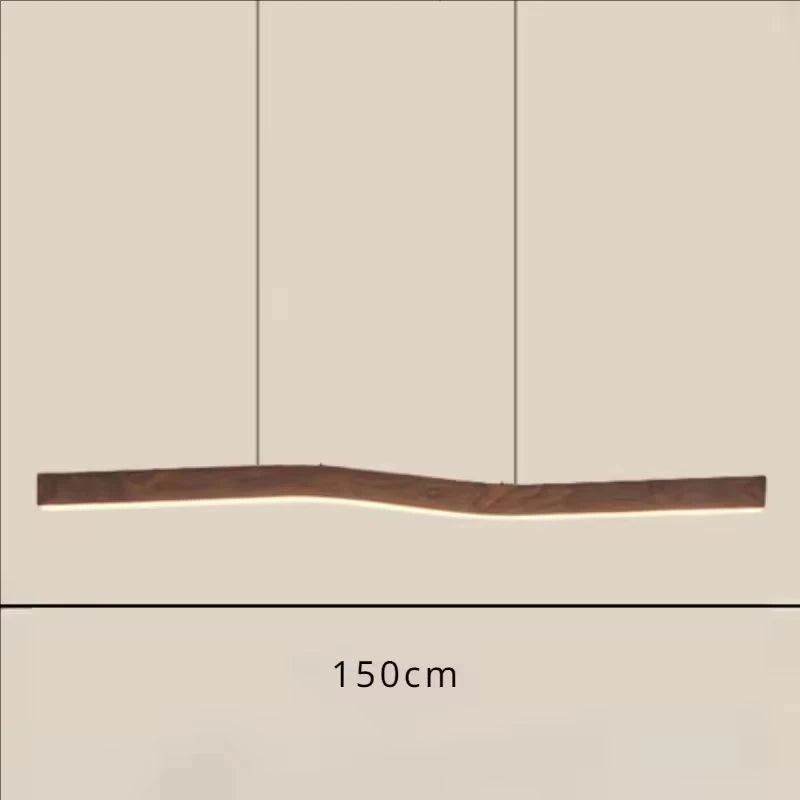 Suspension Cuisine Linéaire LED Bois de Noyer Ondulée, 90 à 150 cm