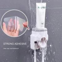 Distributeur de Dentifrice Mural Automatique avec Porte-Brosses, 4 Coloris, 7,5 x 10 cm
