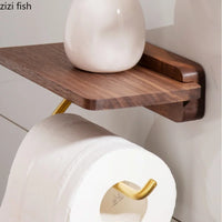 Porte-Papier Toilette Mural en Bois avec Tablette Doré