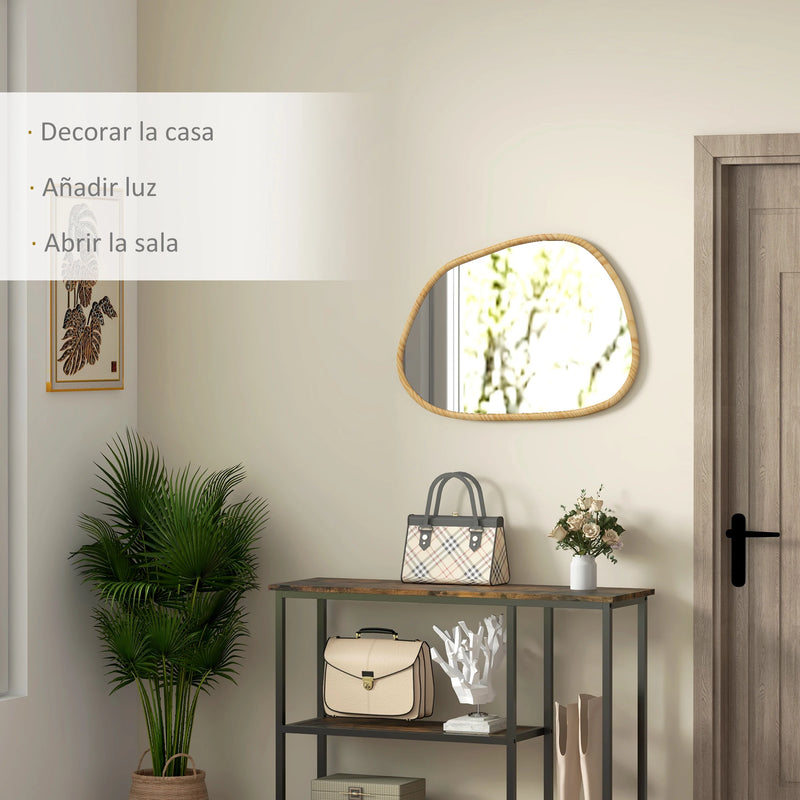 Miroir Mural Forme Irrégulière Bois Naturel 70 cm