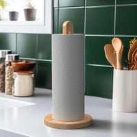 Porte-Essuie-Tout en Bois sur Pied, Tige Ajourée et Base Antidérapante 31 cm