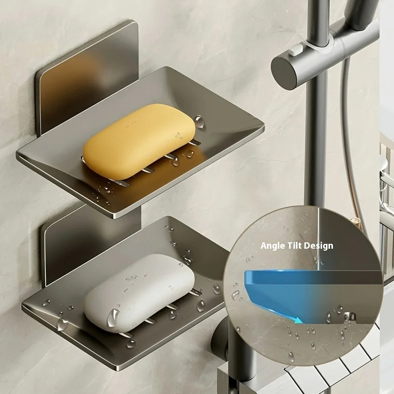 Lot de 2 Porte-Savons Muraux Sans Perçage en Acier Gris, Autodrainants