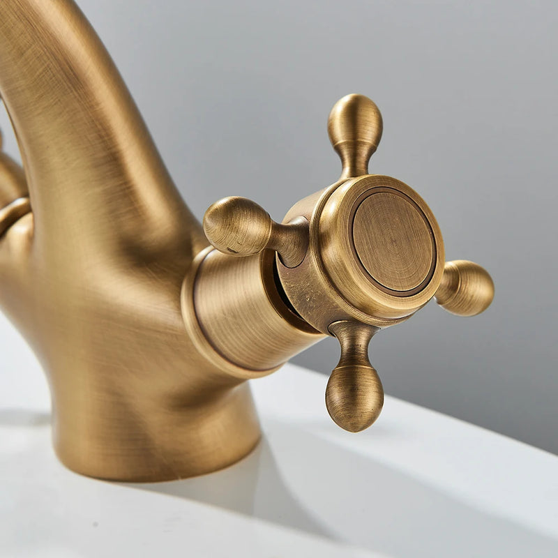 Mitigeur Lavabo Rétro Double Poignée Croisillons Laiton, 5 Finitions