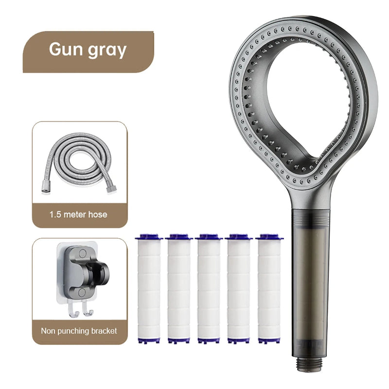 Pommeau de Douche Anneau Creux avec Filtre, Noir, Gris ou Argenté