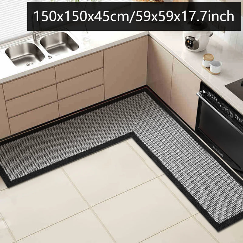 Tapis de Cuisine en L Diatomite Antidérapant, Bordure Noire, Marron ou Grise